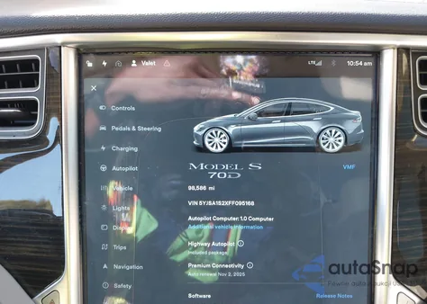 2015 Tesla Model S 70D/85D/P85D из США, поврежденный, VIN 5YJSA1S2XFF095168